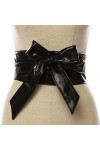 RosinKing Ceinture large en similicuir souple pour femme avec nœud papillon, Noir , 3.3*88.6inch