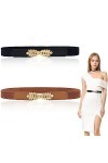 uinnossvc Lot de 2 ceintures élastiques pour femme avec boucle en forme de feuille, ceinture pour décoration de robe, ceintur