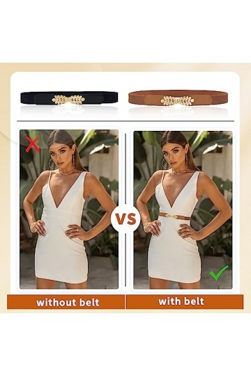 uinnossvc Lot de 2 ceintures élastiques pour femme avec boucle en forme de feuille, ceinture pour décoration de robe, ceintur