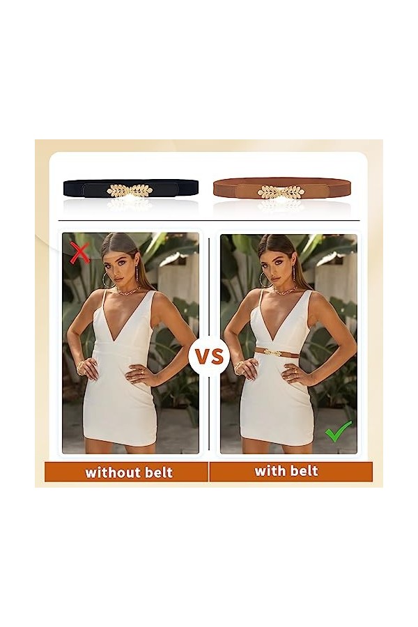 uinnossvc Lot de 2 ceintures élastiques pour femme avec boucle en forme de feuille, ceinture pour décoration de robe, ceintur