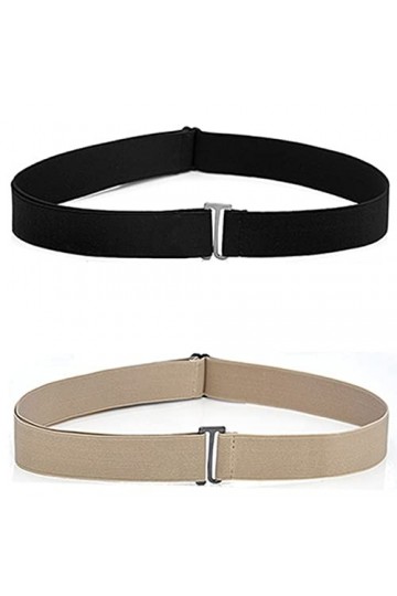 BLMHTWO Lot de 2 ceintures élastiques invisibles réglables sans boucle pour femme avec boucle plate en métal pour jeans, pant