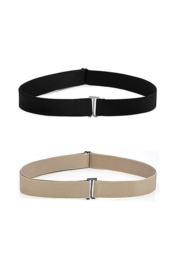 BLMHTWO Lot de 2 ceintures élastiques invisibles réglables sans boucle pour femme avec boucle plate en métal pour jeans, pant