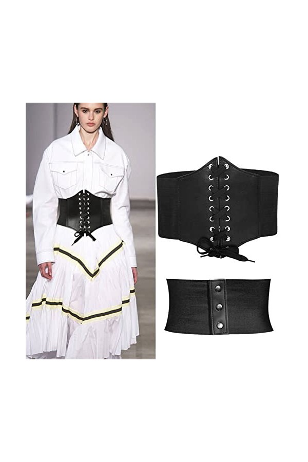 Lufcziel Ceinture corset pour femme, large ceinture élastique nouée, ceinture élastique à lacets, ceinture extensible pour ro