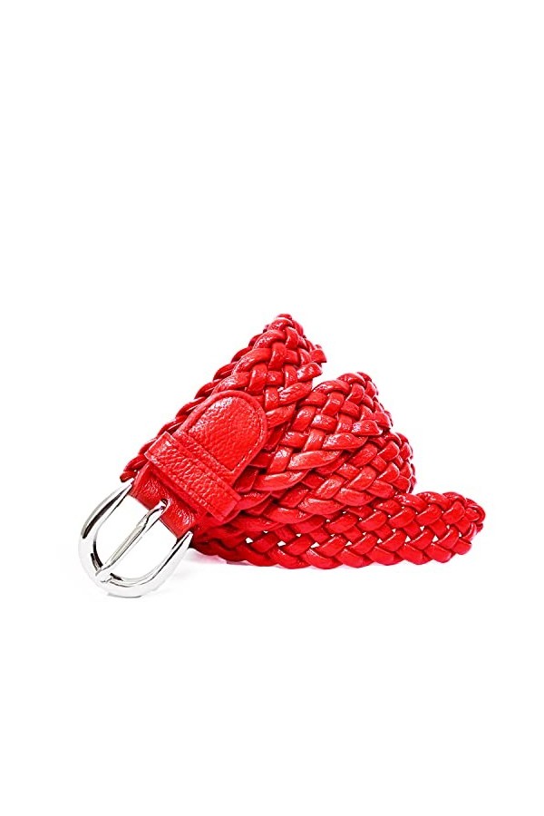 Gloop Ceinture tressée étroite pour femme - Taille unique - Convient pour jupe, robe, veste et jeans - 3 cm de large, rouge, 