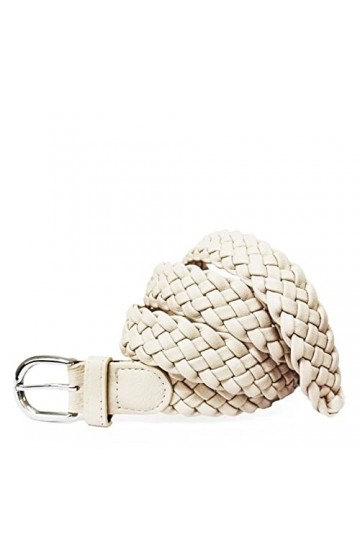 Gloop Ceinture tressée étroite pour femme - Taille unique - Convient pour jupe, robe, veste et jeans - 3 cm de large, crème, 