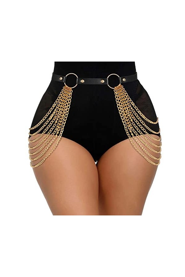 LEACOOLKEY Punk Ceinture à chaîne en cuir synthétique pour femme gothique rock avec jarretières, 04-Passform Taillenumfang:70