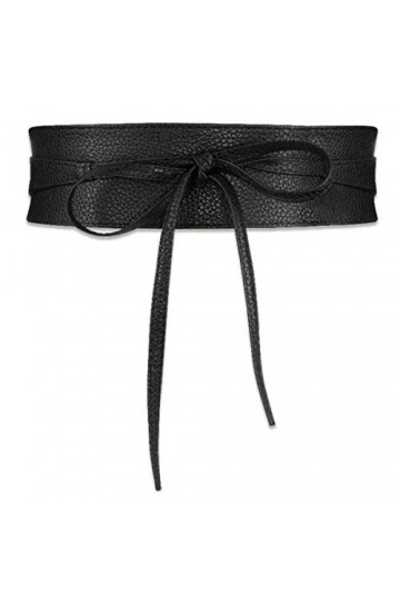 Wonolo Ceinture large en cuir élastique pour femme Noir