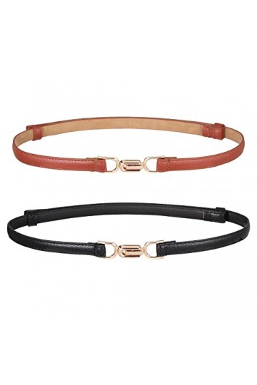 worahroe Lot de 2 ceintures en cuir pour femme - Ceinture fine réglable - Ceinture fine en cuir pour pantalon en jean, robe, 