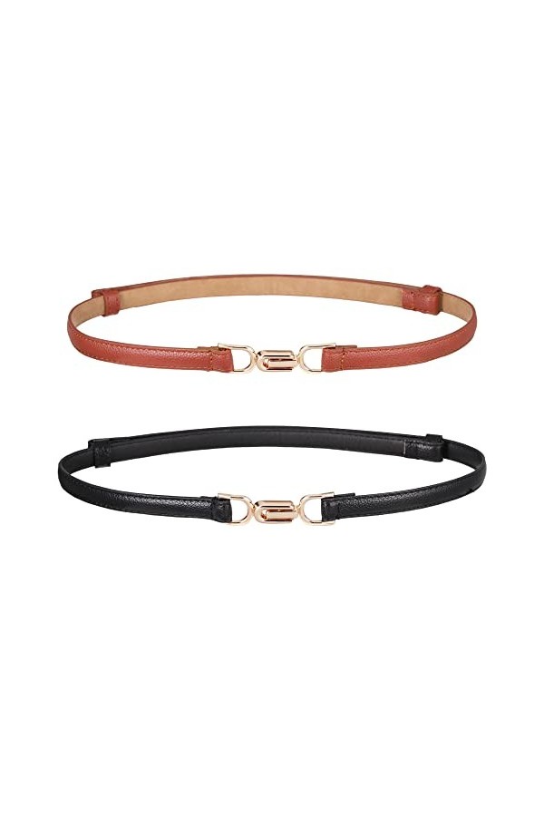 worahroe Lot de 2 ceintures en cuir pour femme - Ceinture fine réglable - Ceinture fine en cuir pour pantalon en jean, robe, 