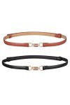 worahroe Lot de 2 ceintures en cuir pour femme - Ceinture fine réglable - Ceinture fine en cuir pour pantalon en jean, robe, 