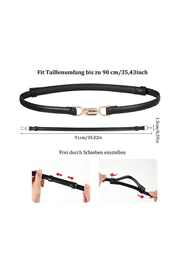 worahroe Lot de 2 ceintures en cuir pour femme - Ceinture fine réglable - Ceinture fine en cuir pour pantalon en jean, robe, 