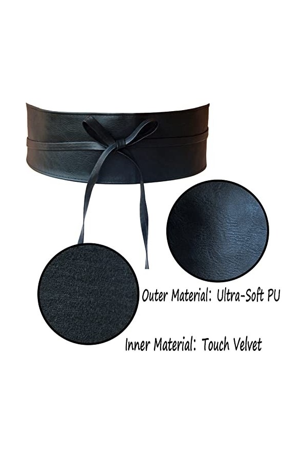 Ceinture large en similicuir souple pour femme - Ceinture Obi pour robe noir et marron 