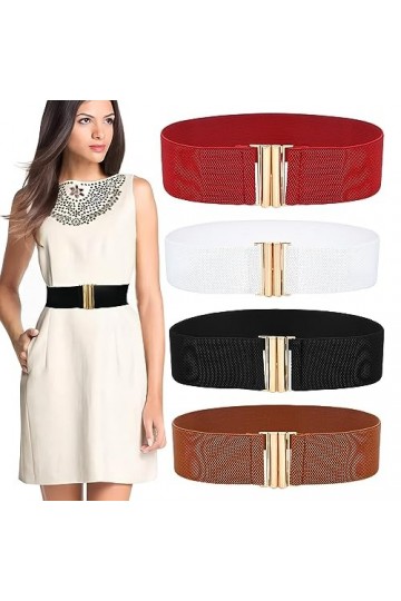 WZYTEU Lot de 4 ceintures élastiques pour femme avec boucle en métal, pour femme et fille 4 couleurs , aucun, keiner