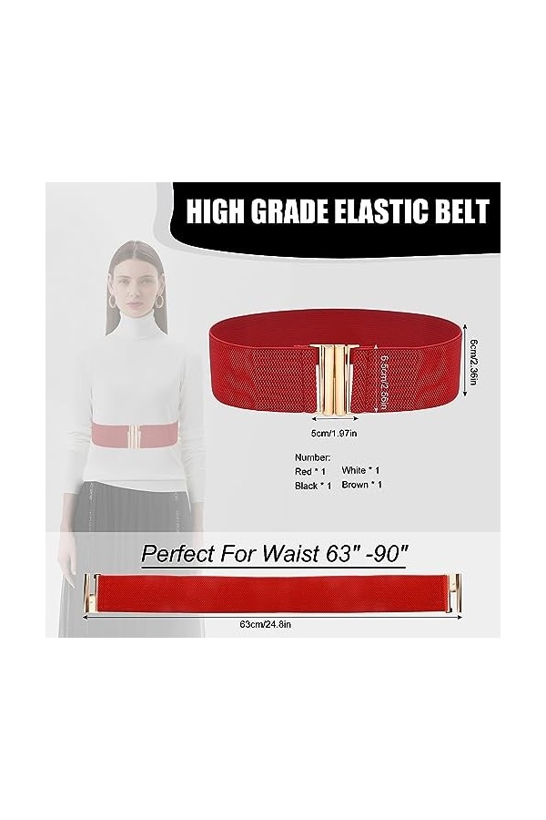 WZYTEU Lot de 4 ceintures élastiques pour femme avec boucle en métal, pour femme et fille 4 couleurs , aucun, keiner