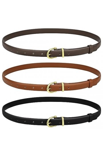 Lot de 3 ceintures en cuir pour femme - Ceinture fine réglable - Avec boucle en alliage doré - Pour robes, pantalons et jeans