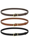 Lot de 3 ceintures en cuir pour femme - Ceinture fine réglable - Avec boucle en alliage doré - Pour robes, pantalons et jeans