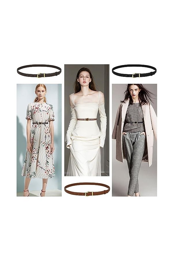 Lot de 3 ceintures en cuir pour femme - Ceinture fine réglable - Avec boucle en alliage doré - Pour robes, pantalons et jeans
