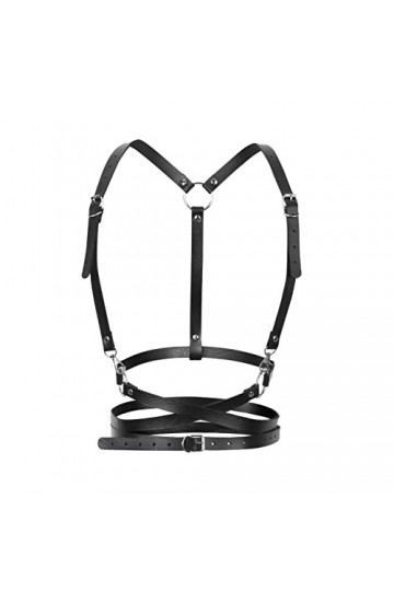 Dacitiery Harnais de taille punk, en cuir PU, réglable, ceinture de poitrine en cuir, harnais de danse punk, ceinture en cuir