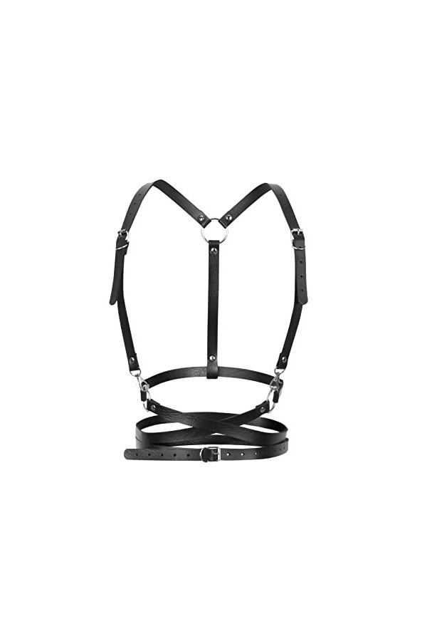 Dacitiery Harnais de taille punk, en cuir PU, réglable, ceinture de poitrine en cuir, harnais de danse punk, ceinture en cuir