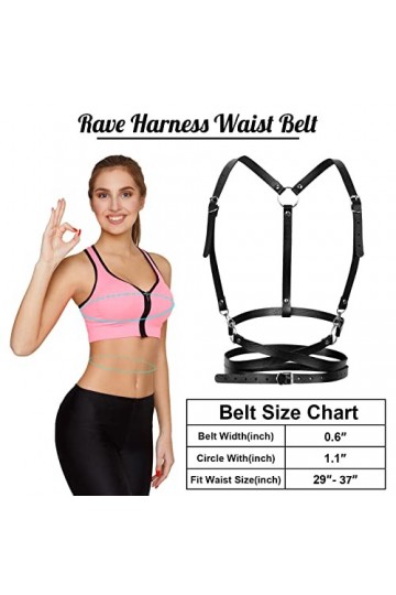 Dacitiery Harnais de taille punk, en cuir PU, réglable, ceinture de poitrine en cuir, harnais de danse punk, ceinture en cuir
