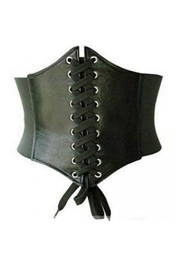 Corset large bande élastique en cuir noir