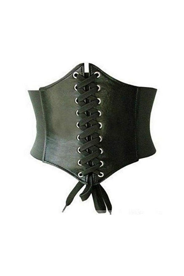 Corset large bande élastique en cuir noir