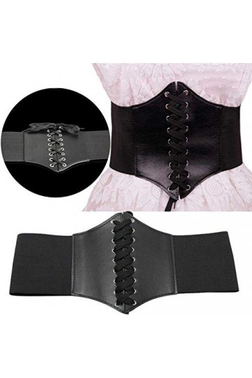 Corset large bande élastique en cuir noir