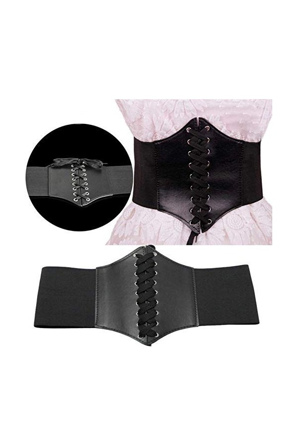 Corset large bande élastique en cuir noir
