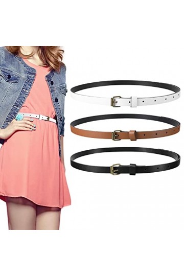 Lot de 3 ceintures pour femme - Ceinture fine en cuir synthétique avec boucle en alliage de bronze - Ceinture dorée pour femm