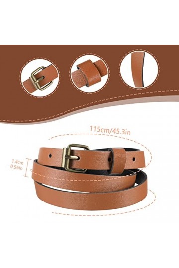 Lot de 3 ceintures pour femme - Ceinture fine en cuir synthétique avec boucle en alliage de bronze - Ceinture dorée pour femm