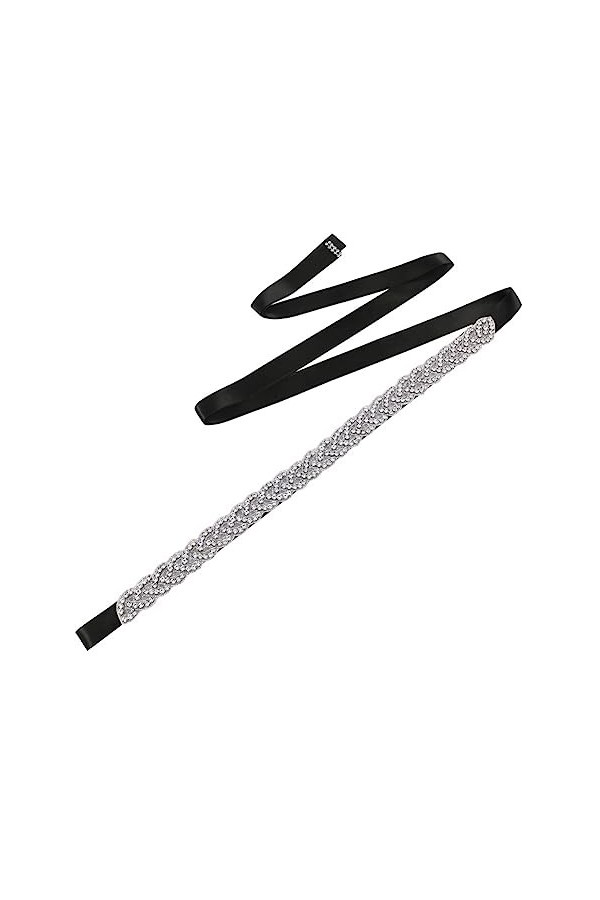 UPSTORE Ceinture de mariée en cristal avec strass étincelants pour robes de bal de fin dannée, accessoires, Noir , 270 x 2.5
