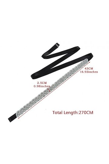 UPSTORE Ceinture de mariée en cristal avec strass étincelants pour robes de bal de fin dannée, accessoires, Noir , 270 x 2.5