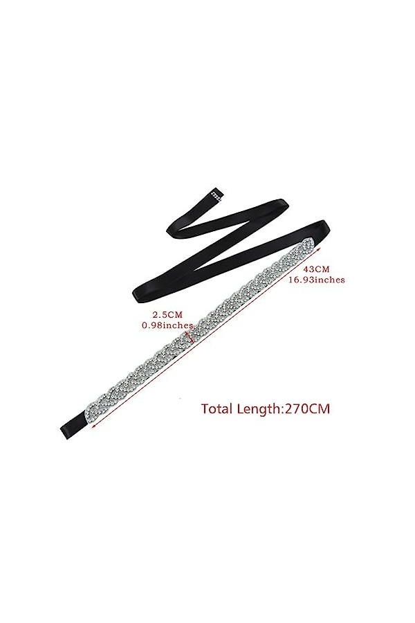 UPSTORE Ceinture de mariée en cristal avec strass étincelants pour robes de bal de fin dannée, accessoires, Noir , 270 x 2.5