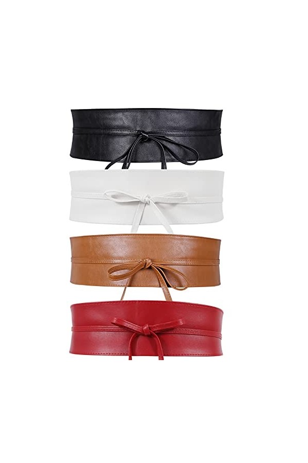 WERFORU Obi Ceinture large pour femme en cuir synthétique souple pour Halloween, Noir/blanc/marron/rouge, M/taille 76-90cm