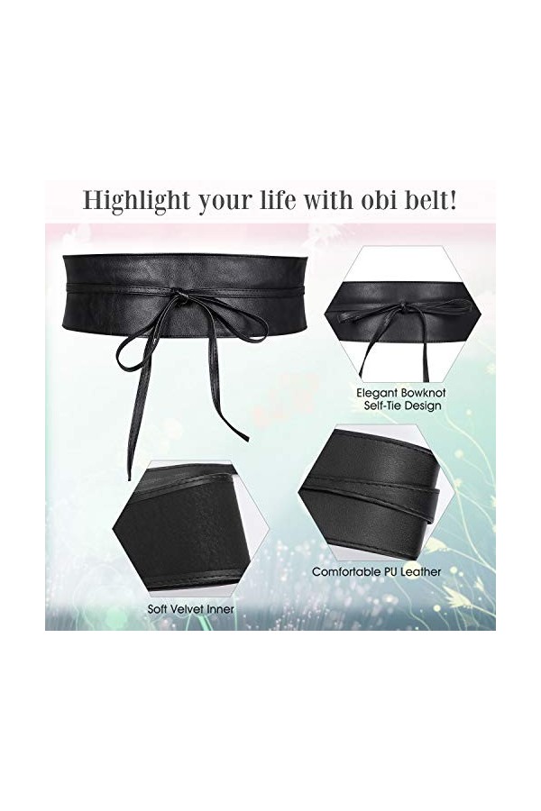 WERFORU Obi Ceinture large pour femme en cuir synthétique souple pour Halloween, Noir/blanc/marron/rouge, M/taille 76-90cm