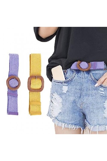 Eterspr 2 Pièces Ceinture de Robe Stretch Tressée, Ceinture de Taille en Paille, Ceinture en Paille Tissée Femme, pour Les Va