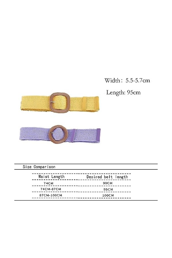 Eterspr 2 Pièces Ceinture de Robe Stretch Tressée, Ceinture de Taille en Paille, Ceinture en Paille Tissée Femme, pour Les Va