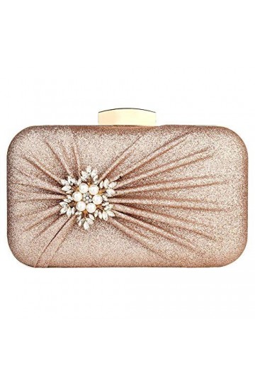 Petit sac à main à perles et à bandoulière pour femme - Beige - rose gold, Taille unique