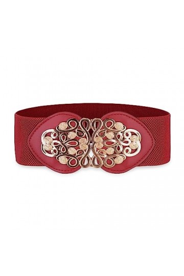 Bolerose Large Ajustable Élastique extensible Ceinture Rétro Or Méduse Boucle Taille Ceinture Rouge, XL 