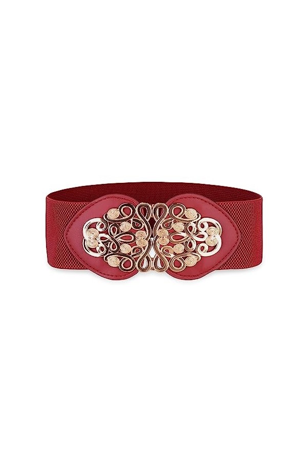 Bolerose Large Ajustable Élastique extensible Ceinture Rétro Or Méduse Boucle Taille Ceinture Rouge, XL 