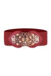Bolerose Large Ajustable Élastique extensible Ceinture Rétro Or Méduse Boucle Taille Ceinture Rouge, XL 