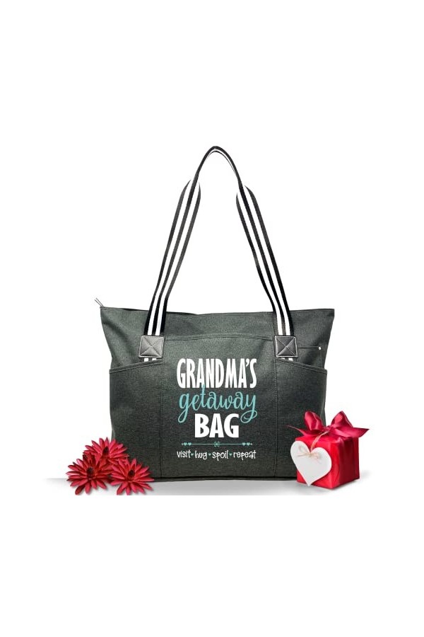 Grand sac fourre-tout zippé avec poches pour grand-mère – Cadeau parfait, gris Fave People Gray Lexie , Medium