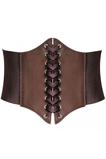 HANERDUN Ceinture Corset pour Femme Cuir Corset à Lacets Ceinture Élastique Ceinture Rétro Cinch Quatre Tailles - Marron Brun