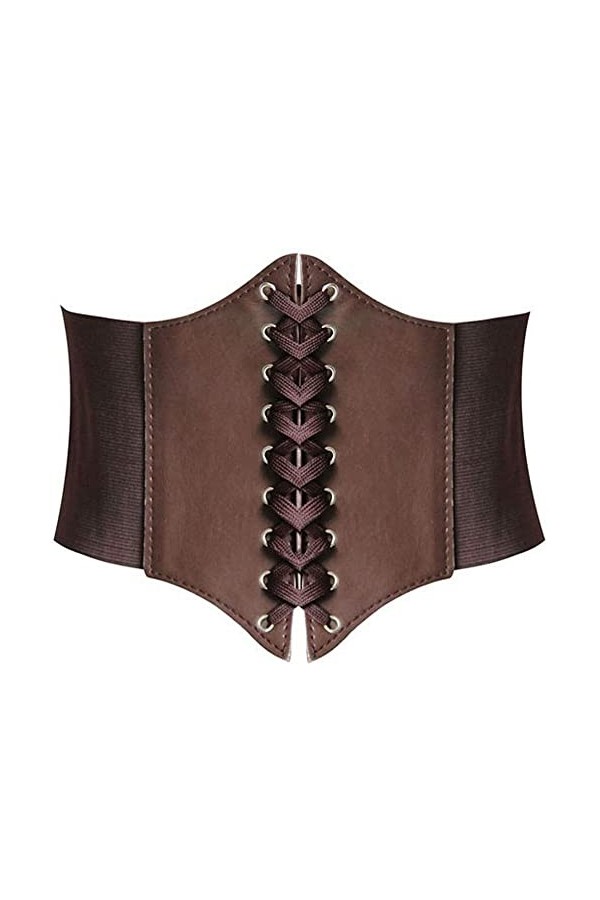 HANERDUN Ceinture Corset pour Femme Cuir Corset à Lacets Ceinture Élastique Ceinture Rétro Cinch Quatre Tailles - Marron Brun
