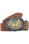 KorhLeoh Ceinture à boucle de cow-boy en cuir occidental pour hommes, femmes, jeans, ceinture à boucle florale gravée avec ch