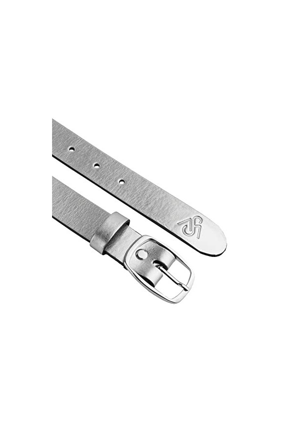 Merry Style Ceinture en cuir pour femme 3 cm D41, Logo argenté, 97 cm Largo total 114 cm 