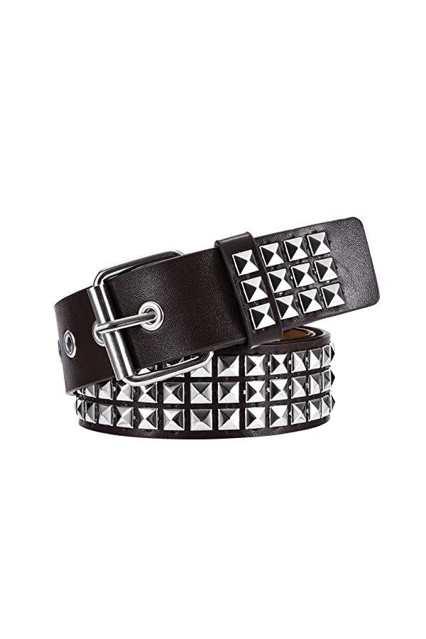 Newellsail Ceinture Cloutée Ceinture à Rivets Rock Ceinture Punk en Cuir PU avec Clous Pyramidaux Brillante pour Femme et Hom