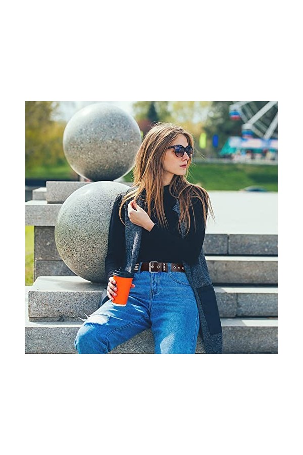 Newellsail Ceinture Cloutée Ceinture à Rivets Rock Ceinture Punk en Cuir PU avec Clous Pyramidaux Brillante pour Femme et Hom