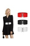 Ceinture Elastique Femme Large Ceinture de Taille avec Boucle Vintage Corset Ceinture Cinch pour Robe Lot de 3, Noir Blanc R