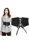 Meschett Ceinture corset noire pour dames,ceinture élastique à lacets à la mode,ceinture large guêpe nouée pour femmes et fil